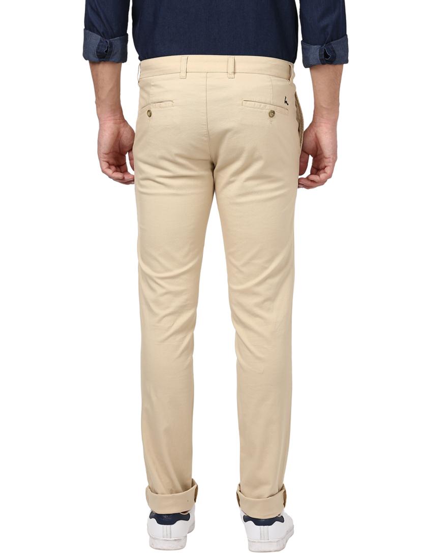 beige solid flat front casual trouser - 17697216 - Standard Image - 3