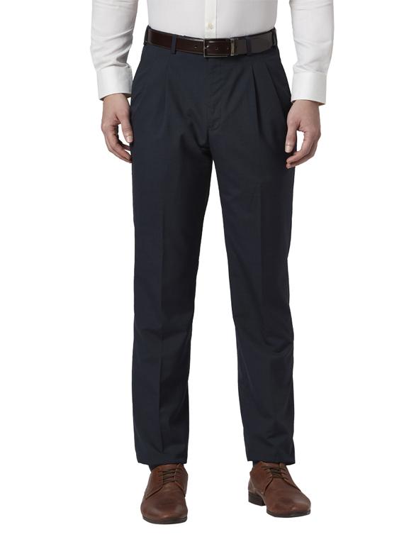 dark blue solid pleated formal trouser - 17697228 -  Zoom Image - 0