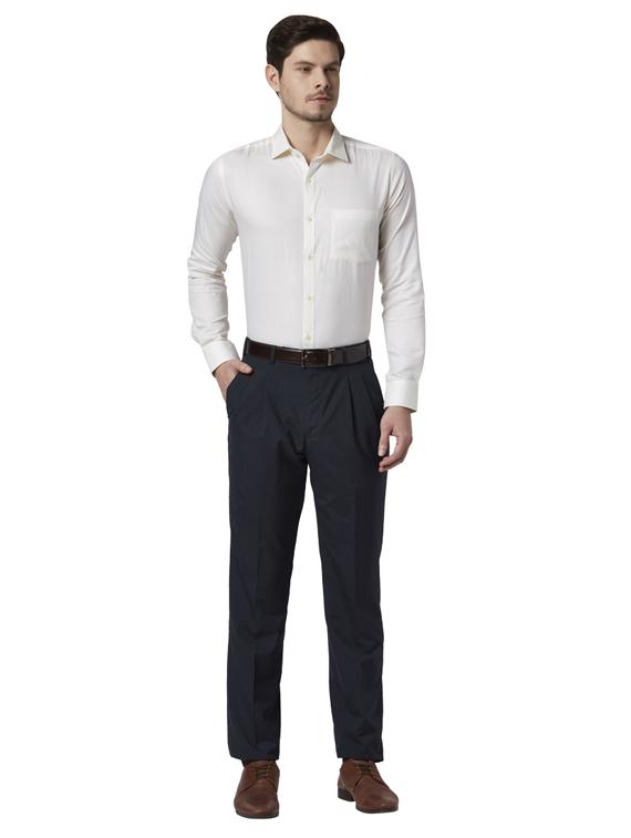 dark blue solid pleated formal trouser - 17697228 - Standard Image - 3