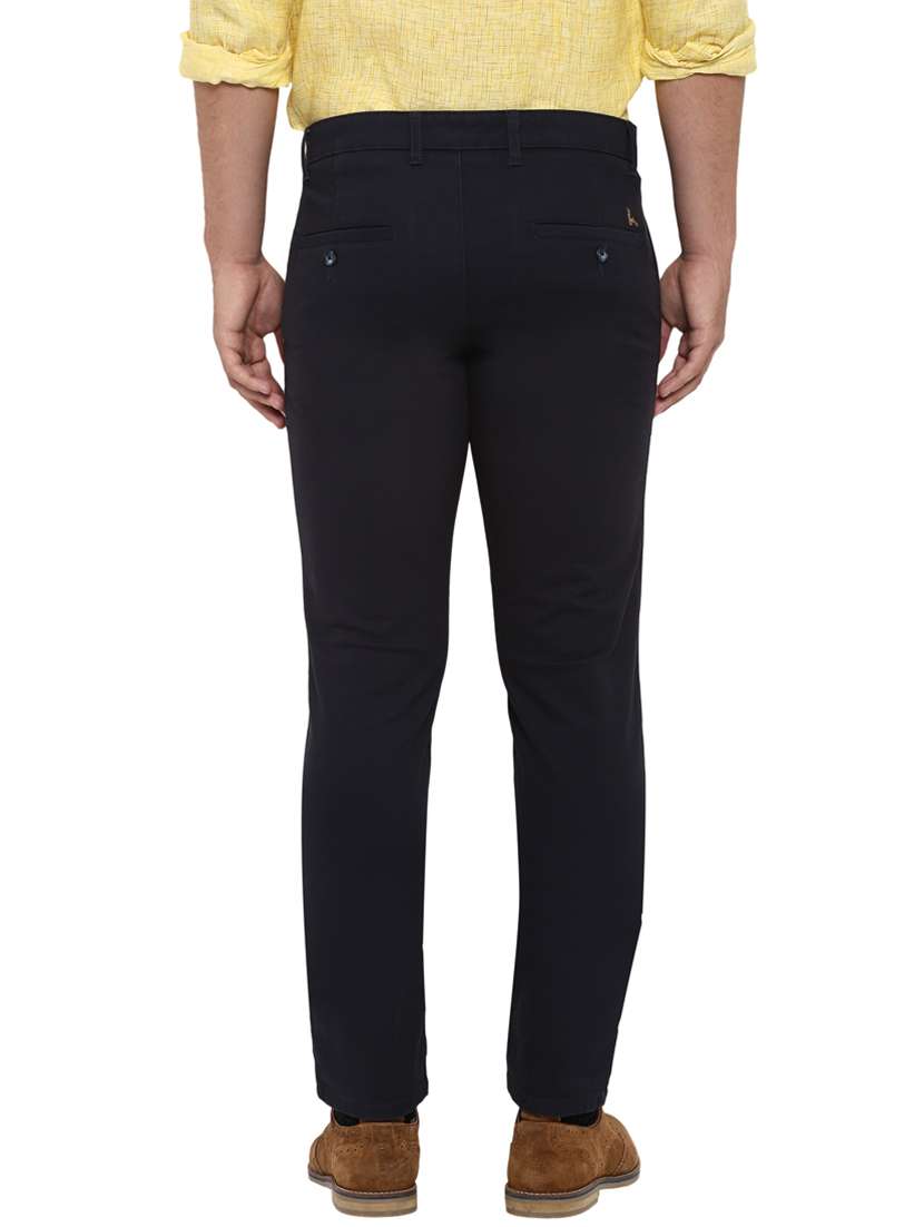 navy blue solid flat front casual trouser - 17697258 - Standard Image - 3