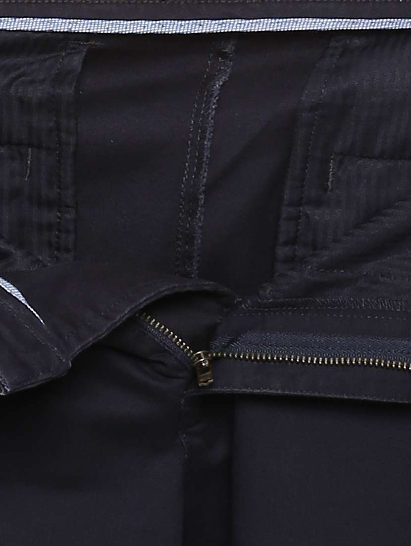 navy blue solid flat front casual trouser - 17697258 - Standard Image - 5