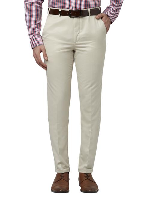 cream solid flat front formal trouser - 17697305 - Standard Image - 0