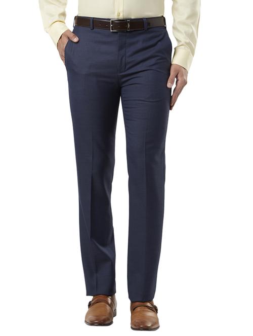 blue textured flat front formal trouser - 17697441 -  Standard Image - 0