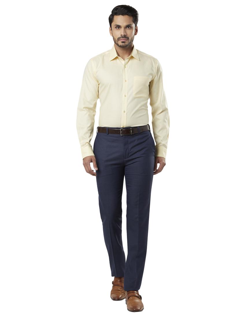 blue textured flat front formal trouser - 17697441 - Standard Image - 3