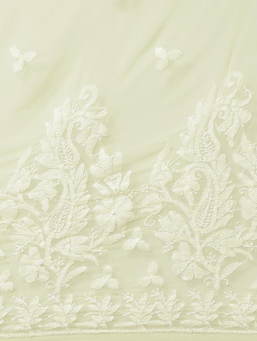 ada hand-embroidered lemon chikankari saree with blouse - 17697471 - Standard Image - 3