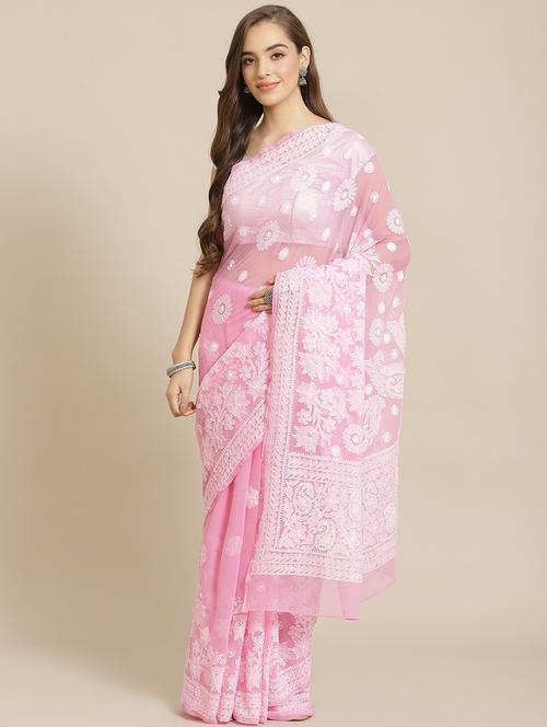 ada hand-embroidered pink chikankari saree with blouse - 17697477 -  Standard Image - 0