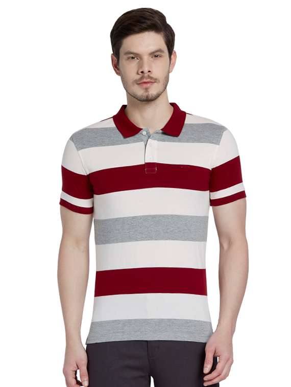 maroon striped polo t-shirt