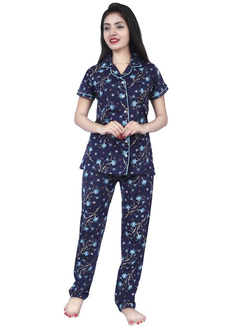 navy blue printed nightwear pajama set  - 17698207 -  Standard Image - 0