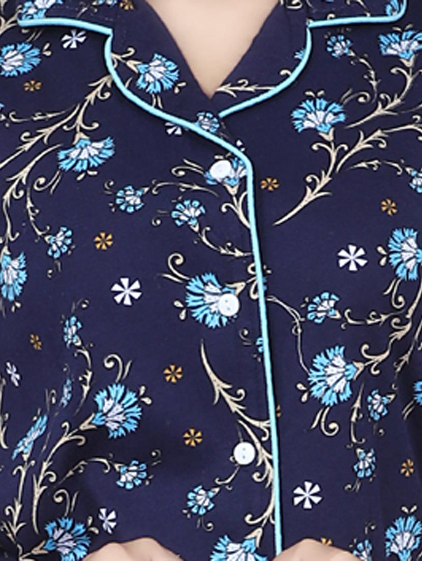 navy blue printed nightwear pajama set - 17698207 - Standard Image - 3