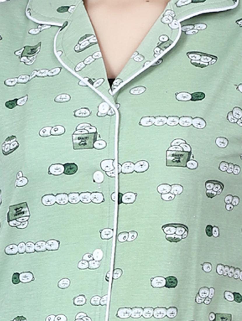 green printed nightwear pajama set - 17698208 - Standard Image - 3