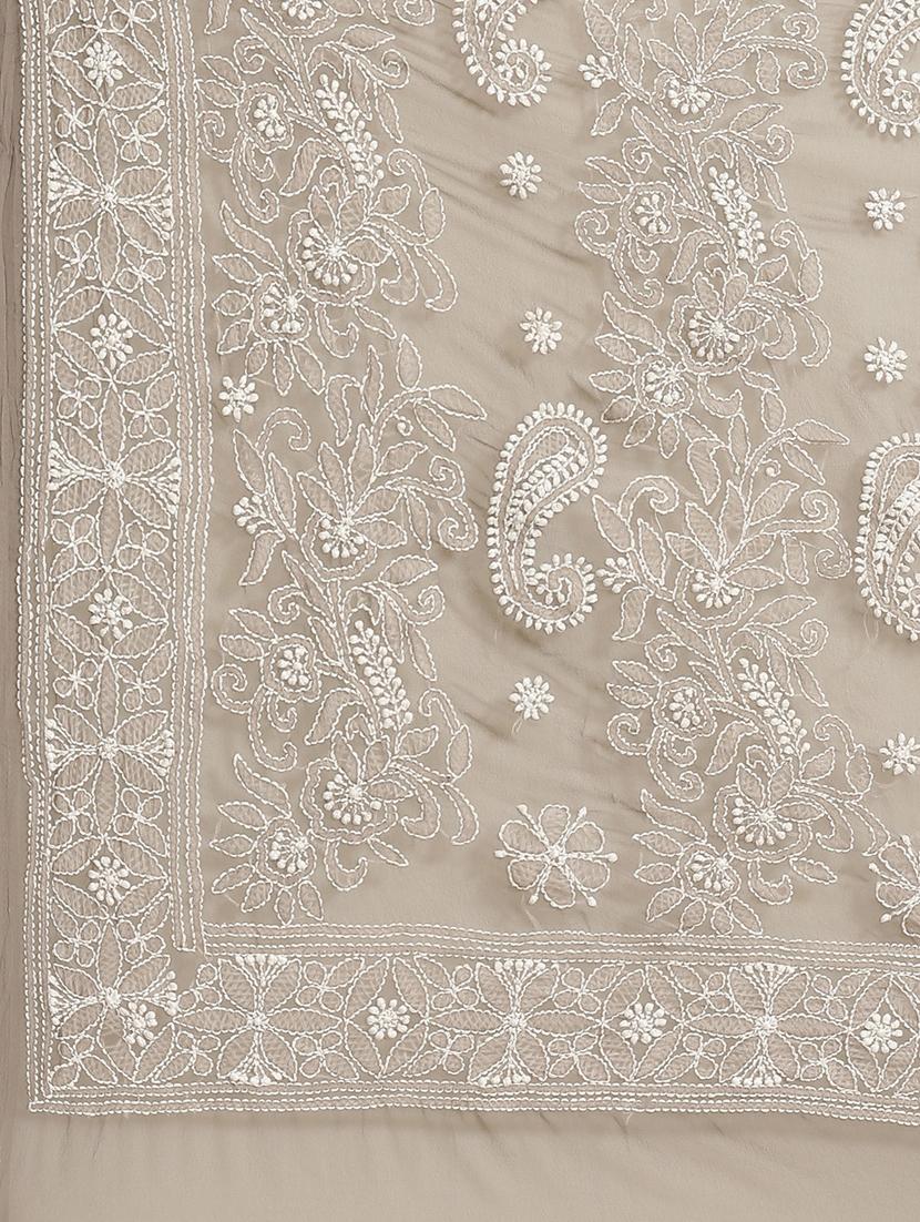 ada hand-embroidered grey chikankari saree with blouse - 17707256 - Standard Image - 3