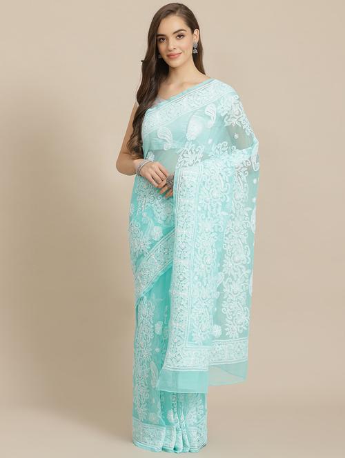 ada hand-embroidered green chikankari saree with blouse - 17707258 -  Standard Image - 0