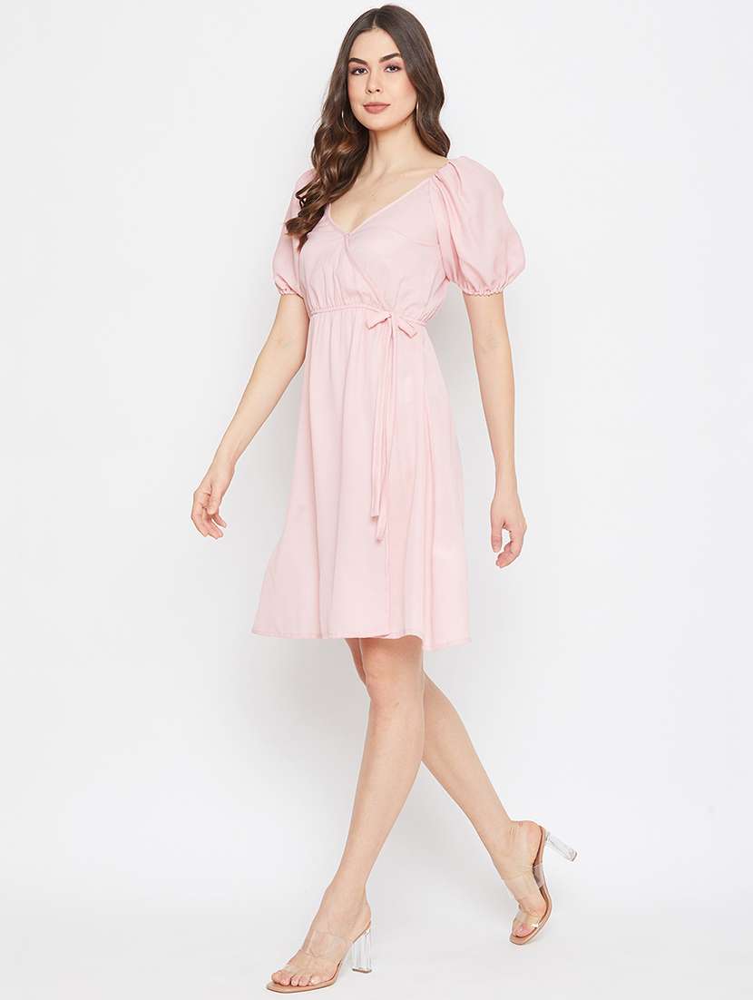 tie front solid flared dress - 17709289 -  Standard Image - 3