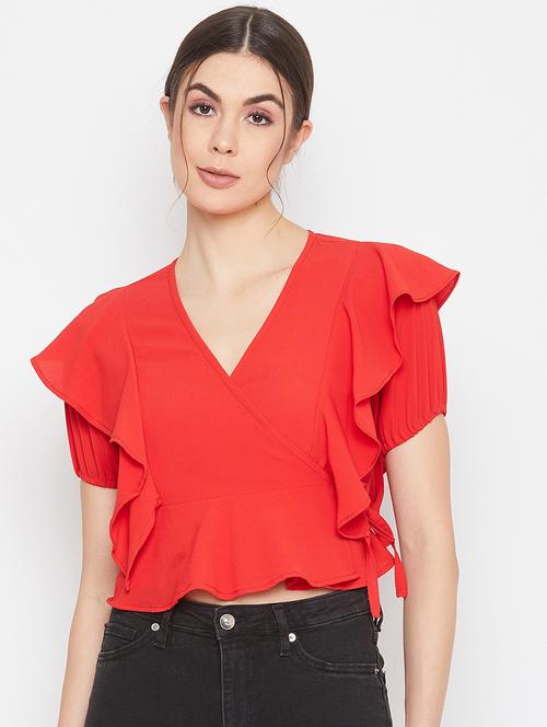 ruffled crop wrap top - 17709299 - Standard Image - 0