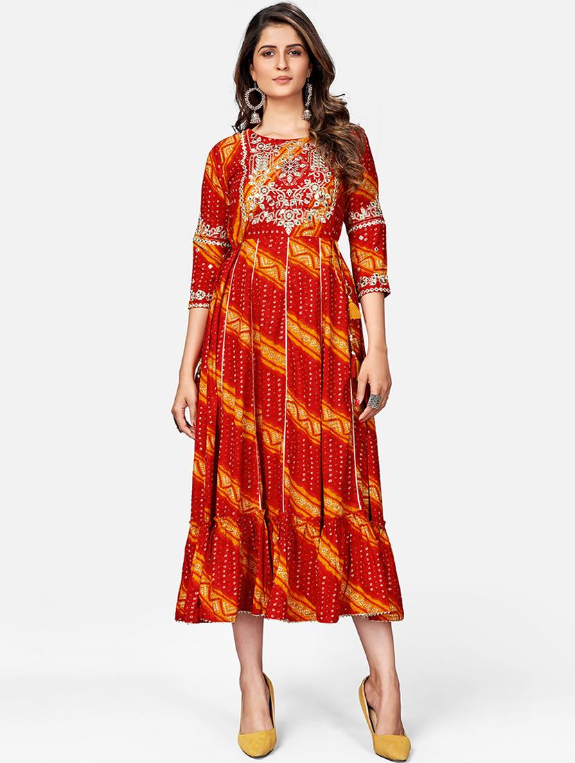 women bandhani tierd ethnic dress