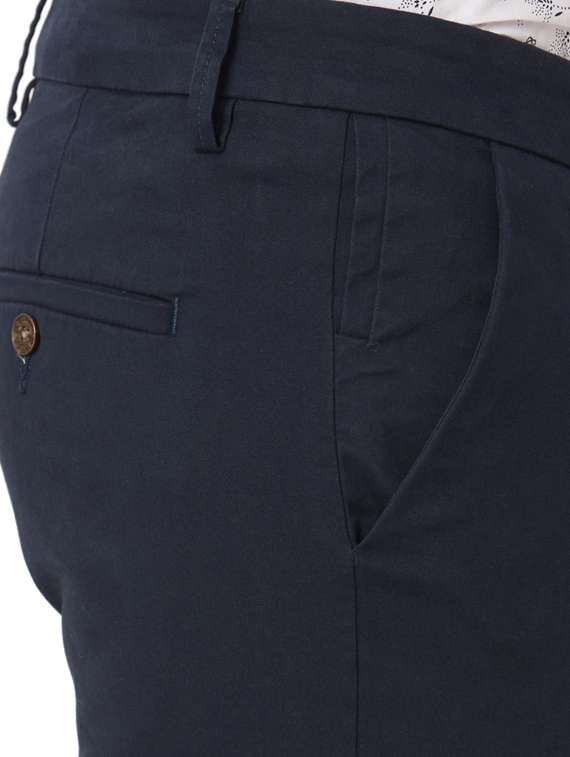navy blue solid flat front casual trouser - 17709365 - Standard Image - 3