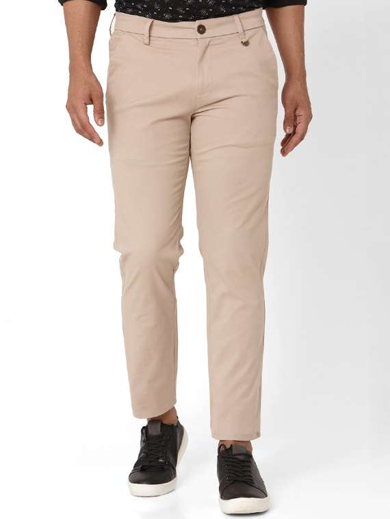 beige solid flat front casual trouser - 17709366 - Zoom Image - 0