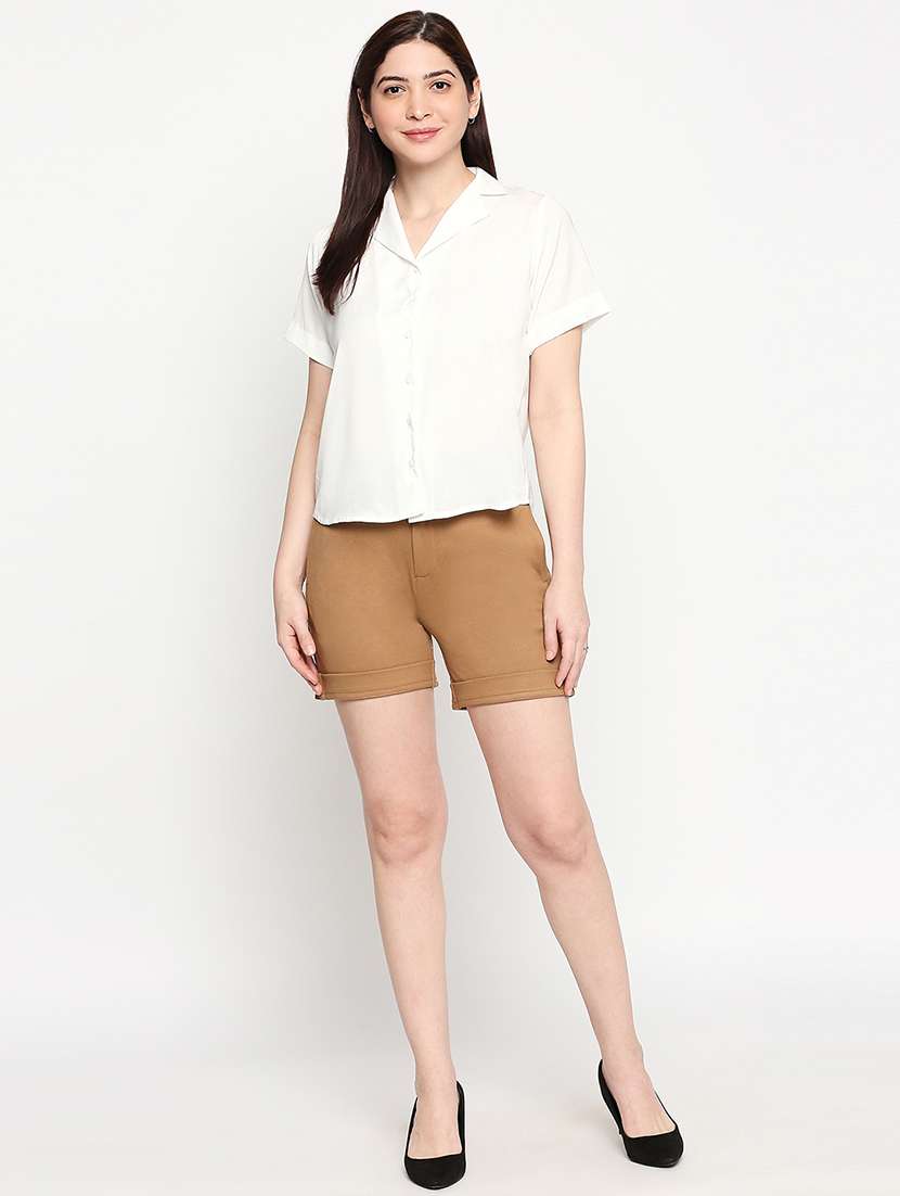 white solid crop shirt - 17709501 -  Standard Image - 3