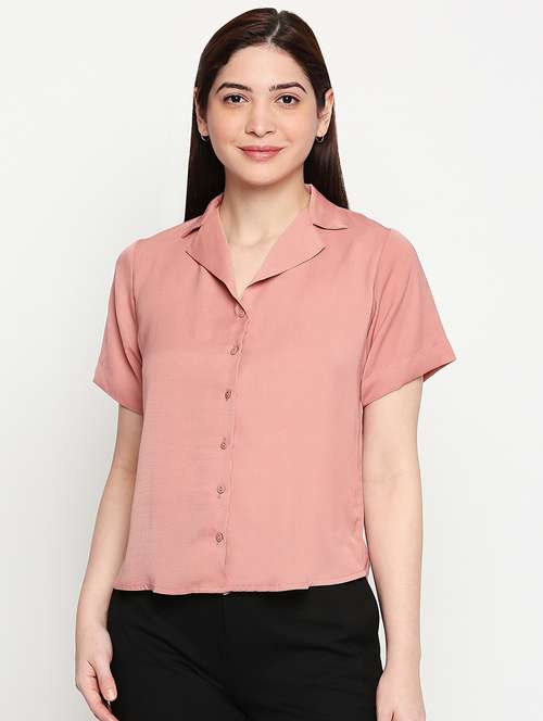 beige solid crop shirt - 17709503 -  Standard Image - 0