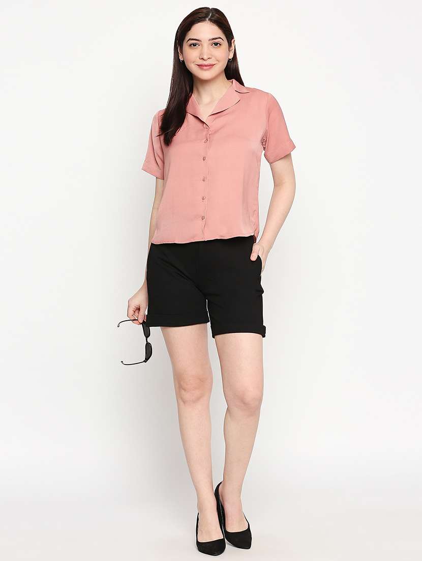 beige solid crop shirt - 17709503 -  Standard Image - 3