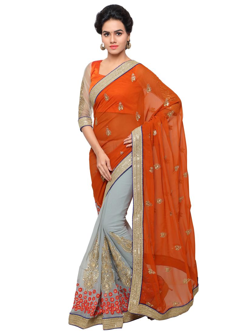 embroidered half & half saree with blouse - 17714776 -  Zoom Image - 0