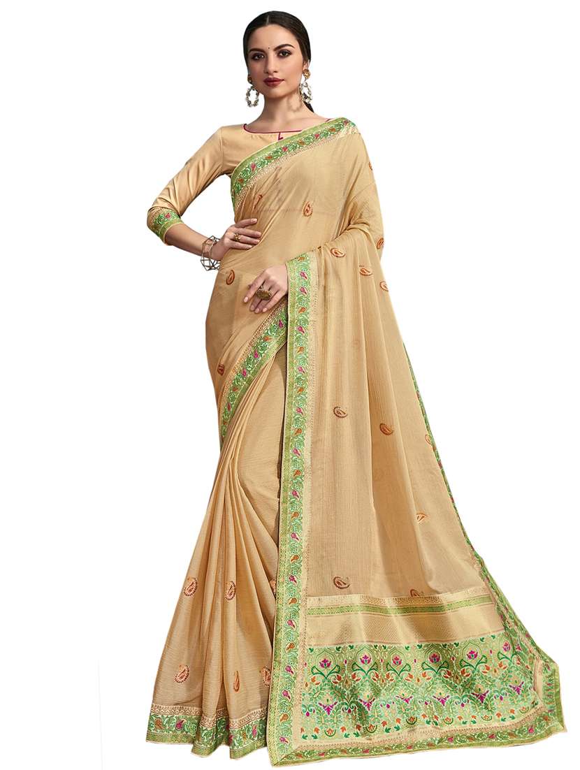 peach chiffon printed saree with blouse - 17714786 - Zoom Image - 0