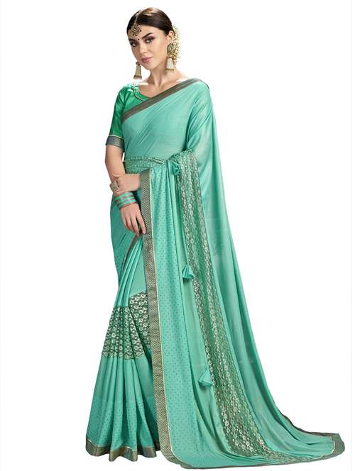 lace bordered embellished saree with blouse - 17714787 - Standard Image - 0