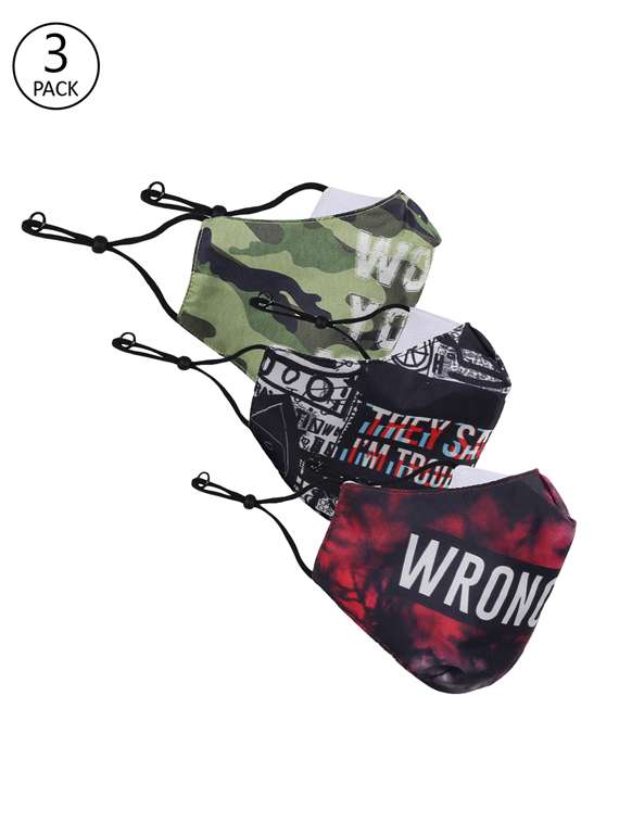 multi colored cotton printed men mask pack of 3