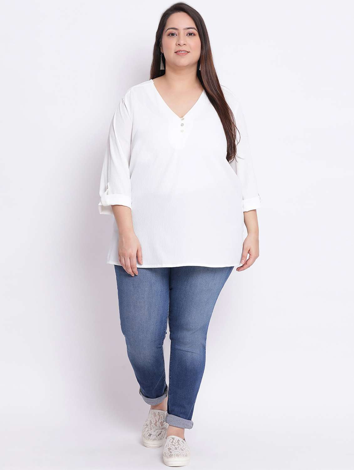 women's straight v neck top - 17715052 - Standard Image - 3
