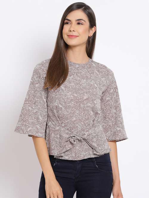 women's grey round neck top - 17715057 - Standard Image - 0