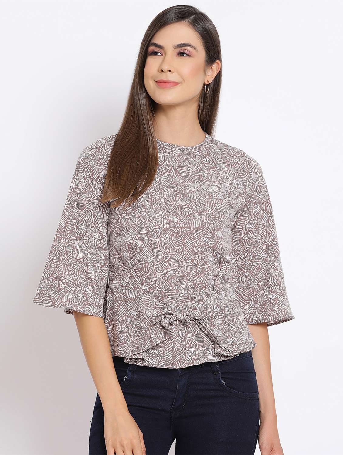 women's grey round neck top - 17715057 - Zoom Image - 0