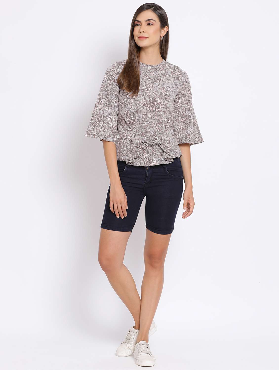 women's grey round neck top - 17715057 - Standard Image - 3