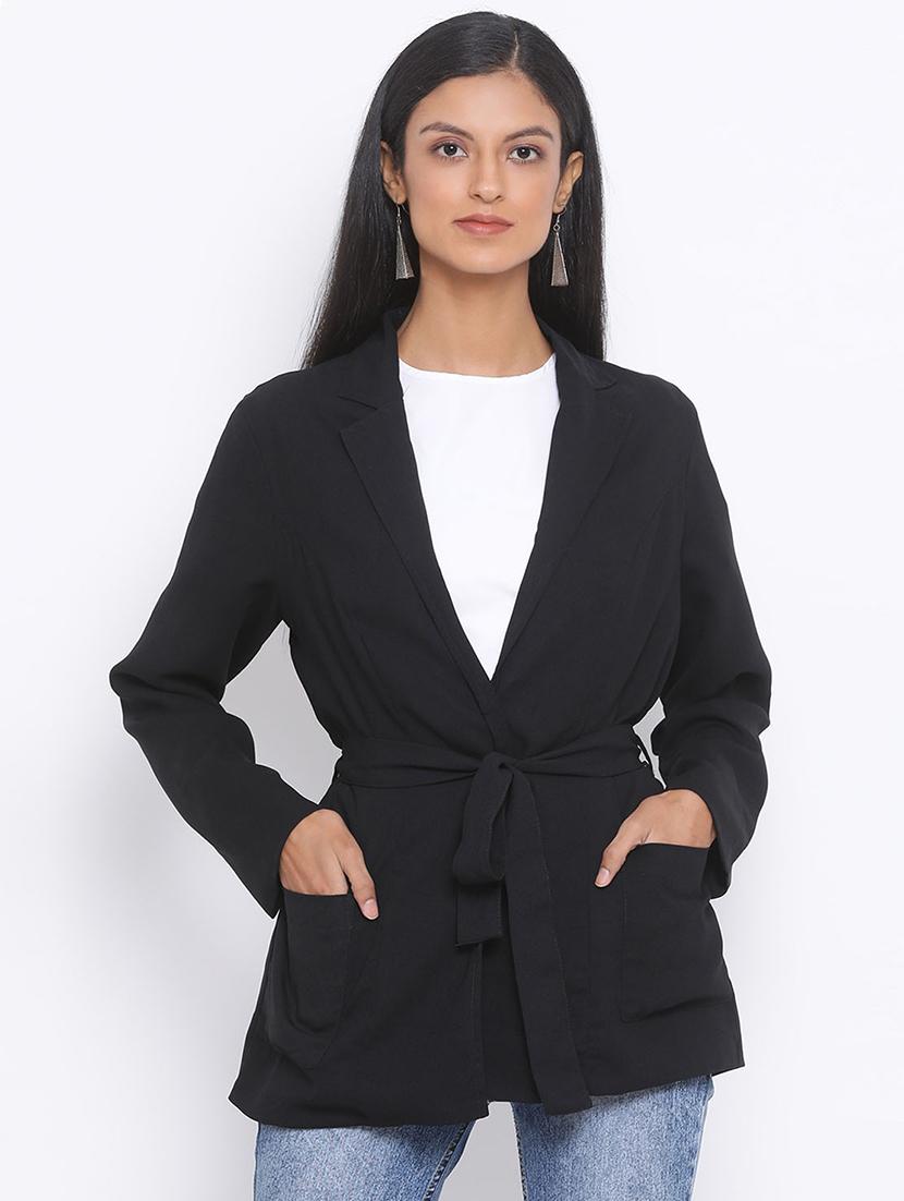 tie front solid blazer - 17715139 -  Zoom Image - 0