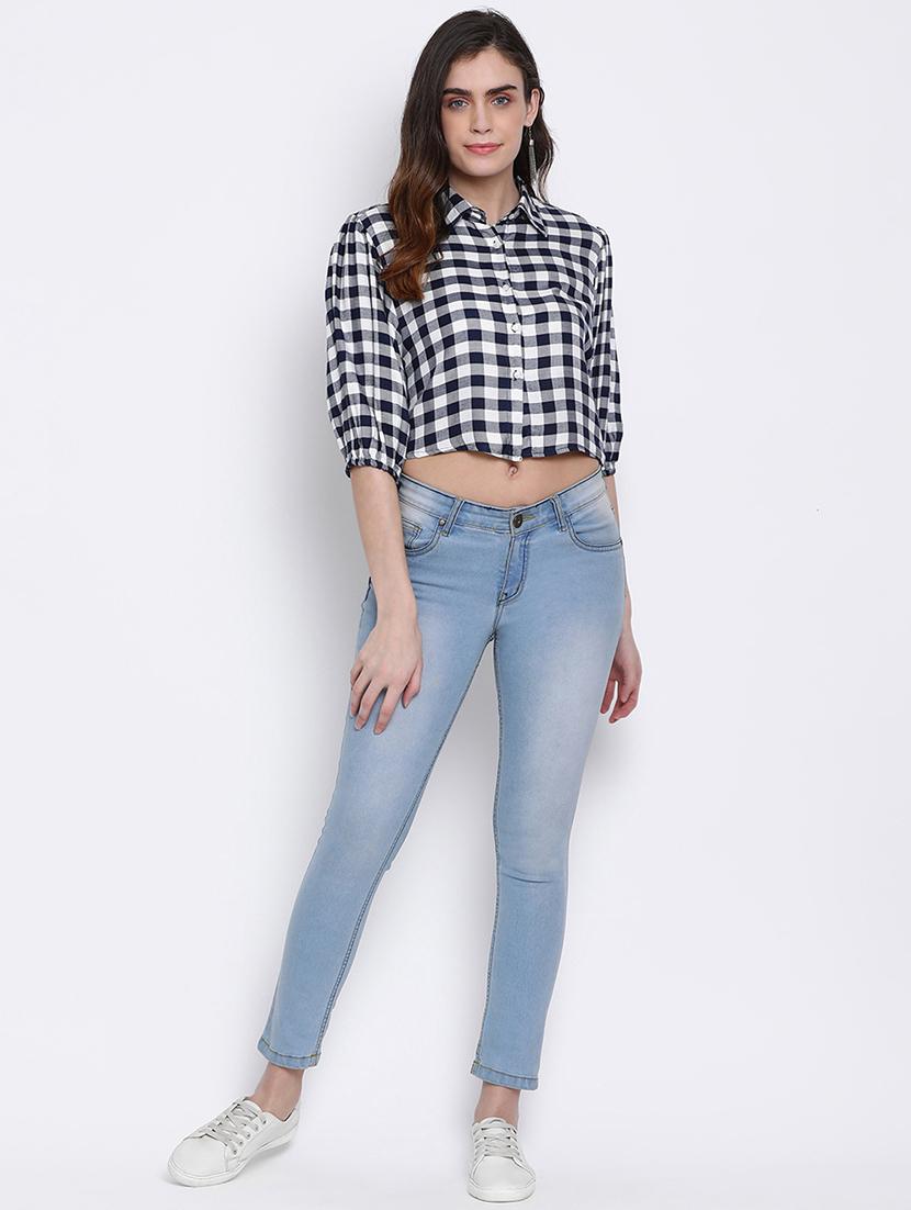 puff sleeved checkered crop shirt - 17715168 - Standard Image - 3