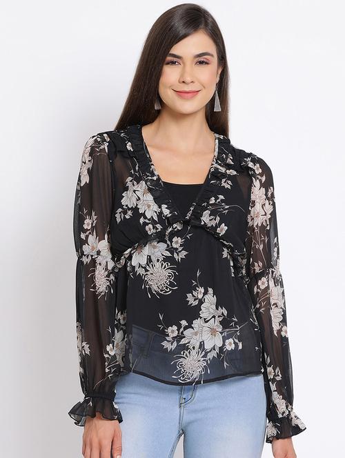 v-neck foral top - 17715178 - Standard Image - 0