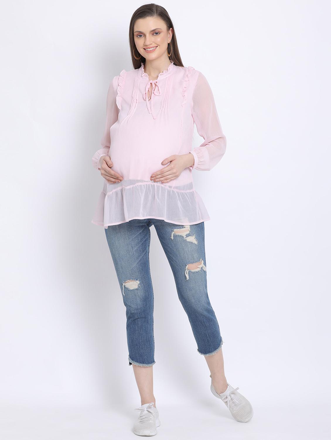 tie up neck solid maternity wear top - 17715216 - Standard Image - 3