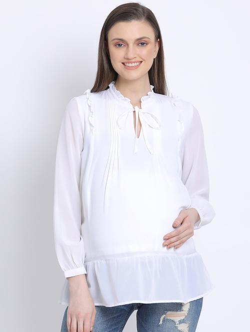 tie up neck solid maternity wear top  - 17715217 -  Standard Image - 0