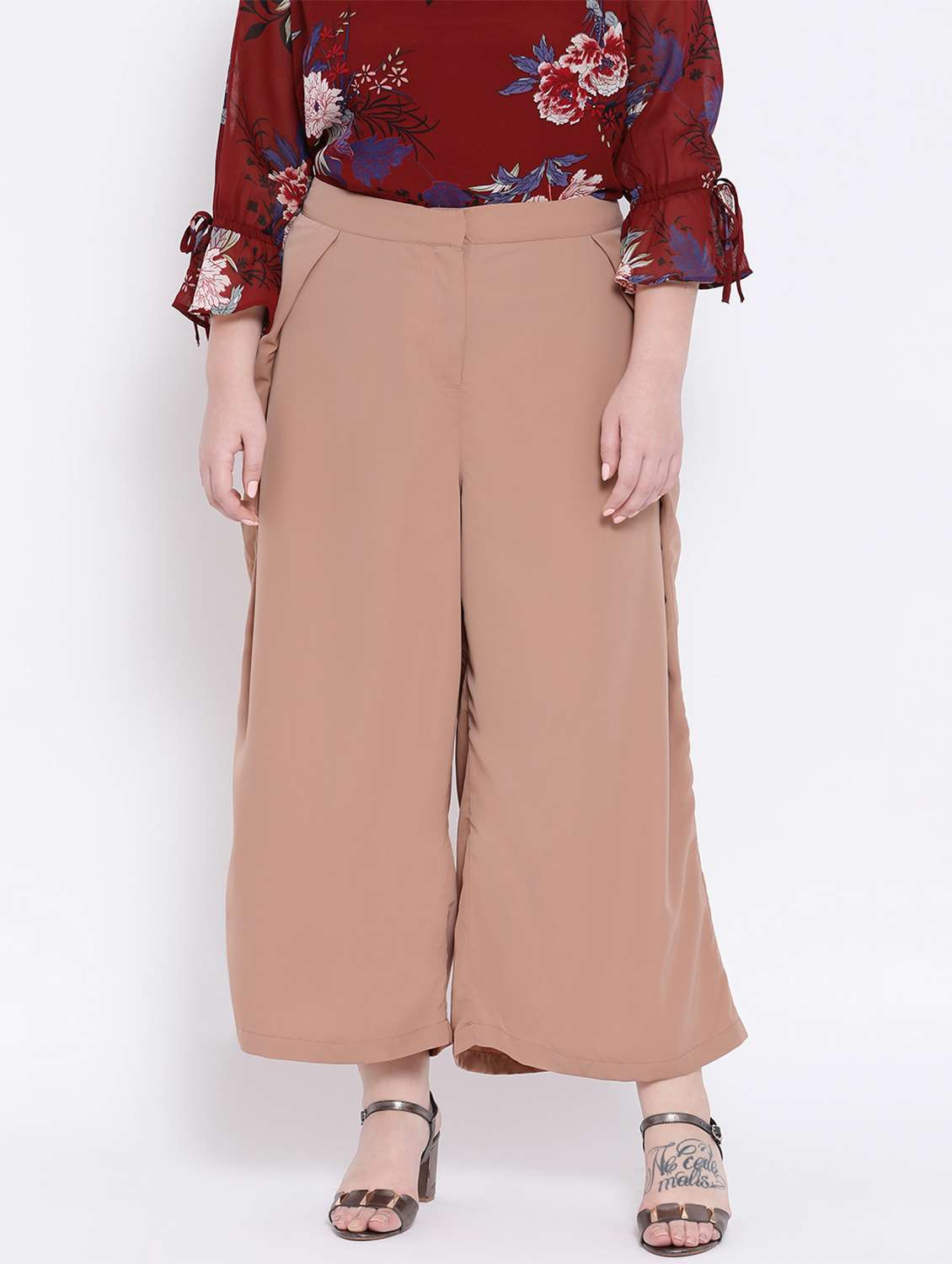 solid nude brown plus size flat front trouser - 17715220 - Zoom Image - 0