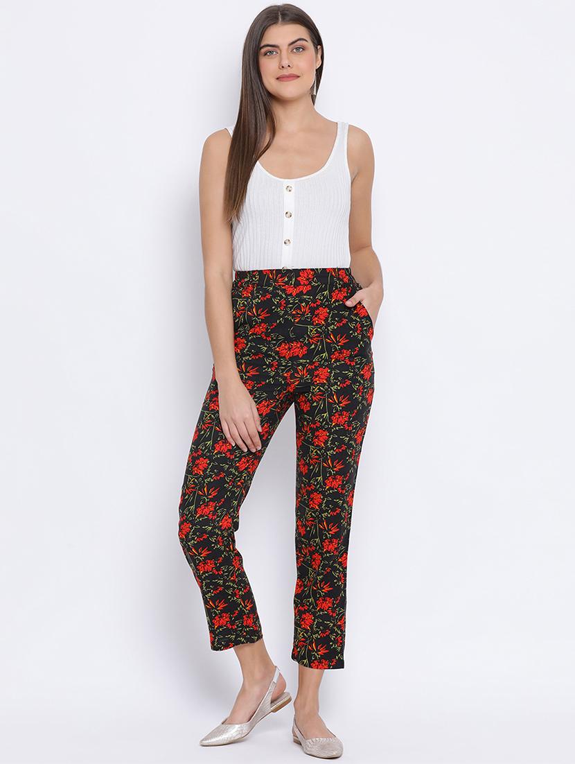 high rise floral flat front trouser - 17715228 - Standard Image - 3