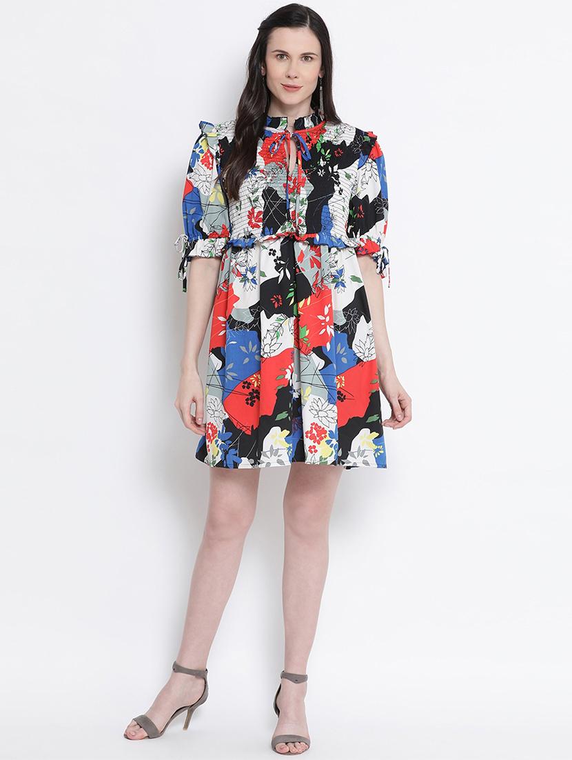 tie knot sleeved abstract flared dress - 17715233 - Standard Image - 3
