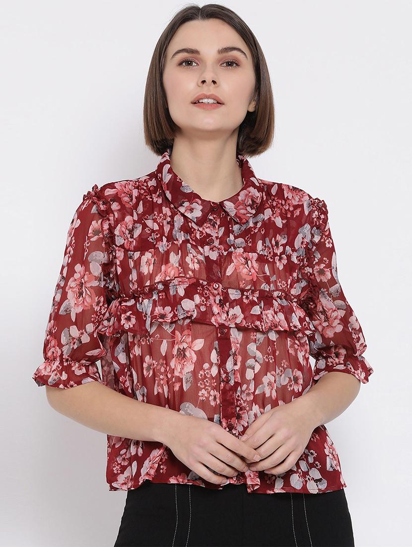 ruffle detail floral top - 17715266 - Zoom Image - 0