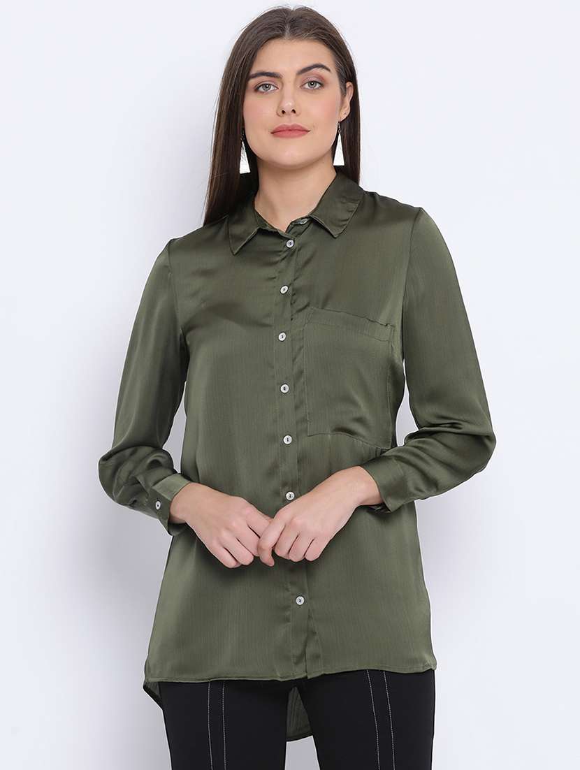 curved hem satin shirt - 17715274 - Zoom Image - 0
