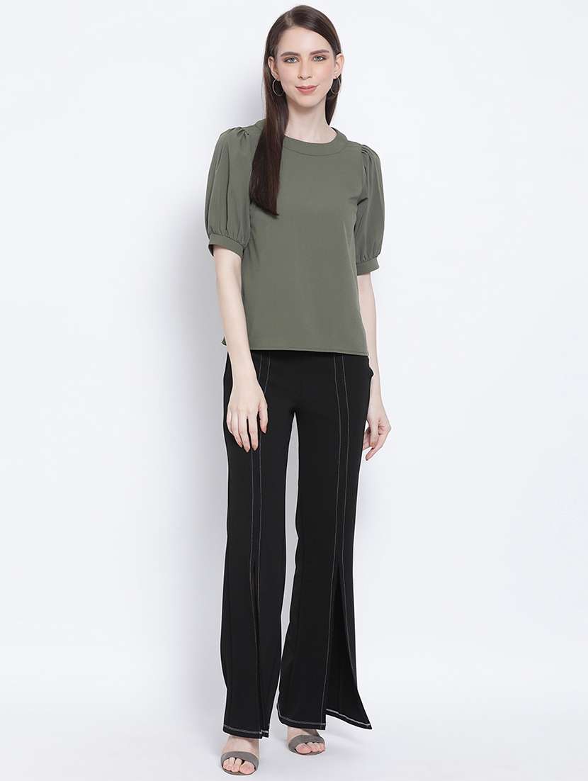 women's straight round neck top - 17715281 - Standard Image - 3