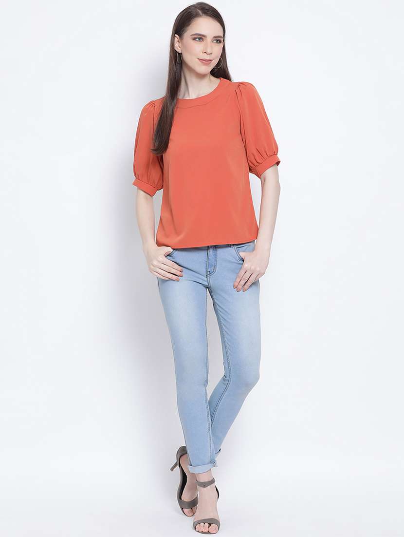 women's straight round neck top - 17715285 - Standard Image - 3
