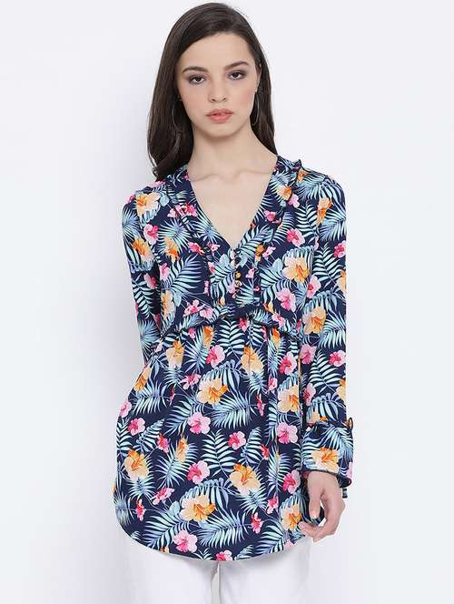 frill detail tropical print tunic - 17715286 - Standard Image - 0