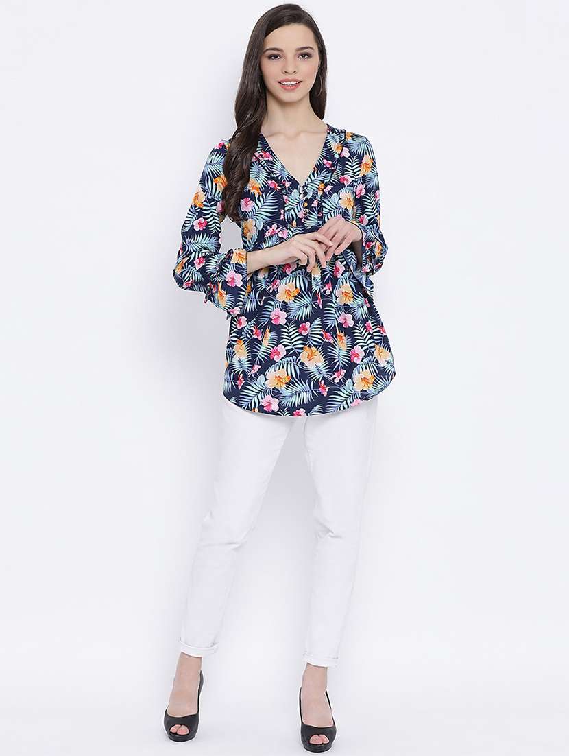 frill detail tropical print tunic - 17715286 - Standard Image - 3