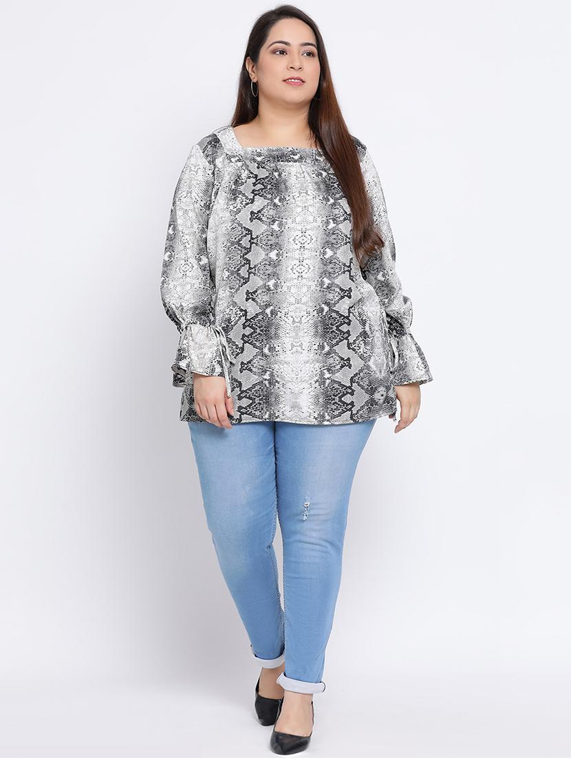 bell sleeved snake print plus top - 17715297 - Standard Image - 3
