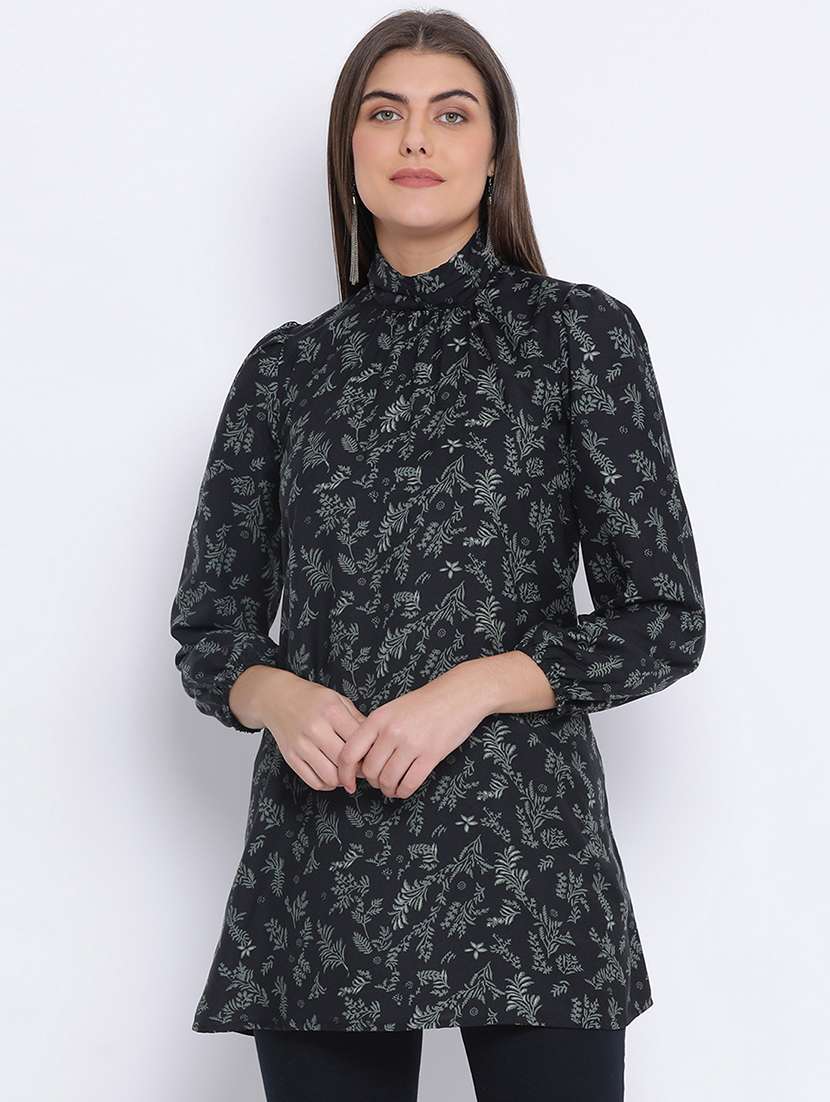 mock neck printed tunic