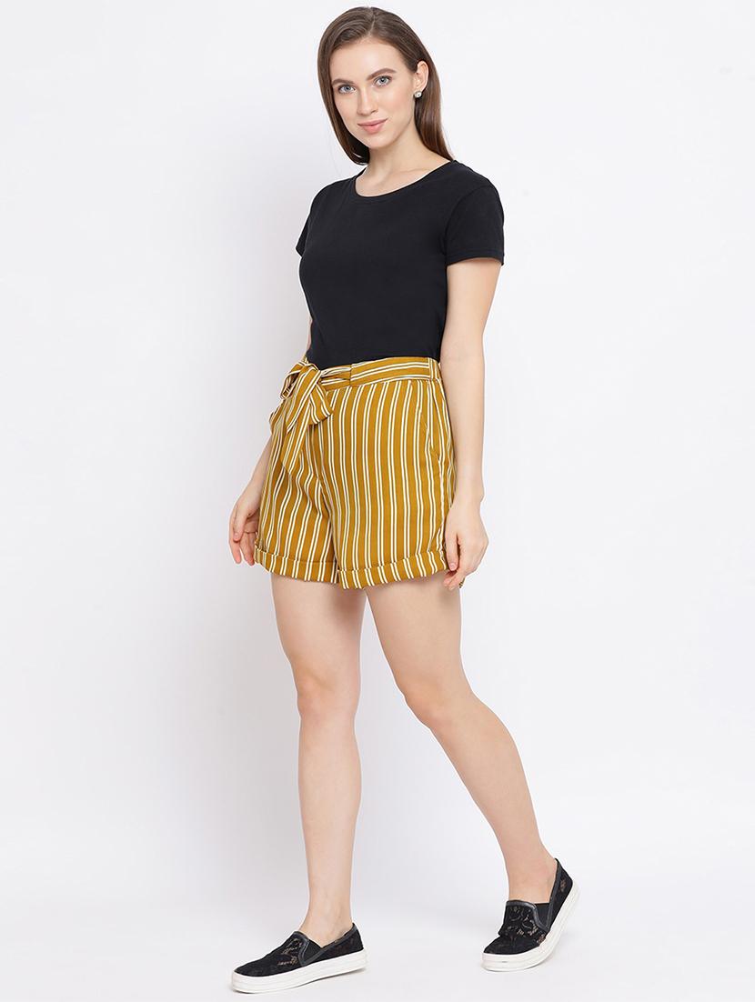 tie front striped short - 17715372 - Standard Image - 3