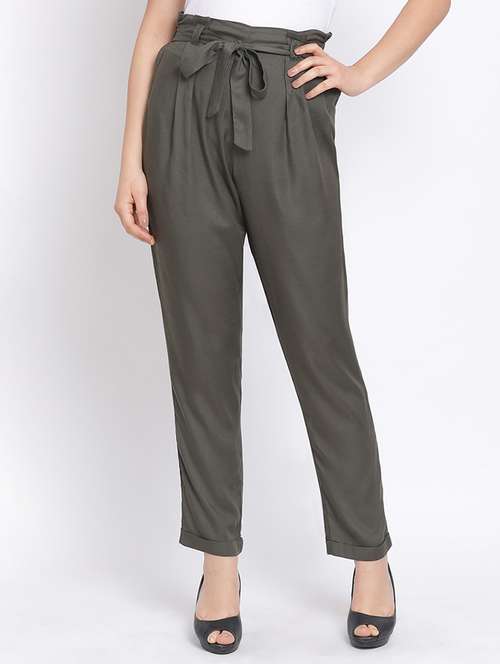 solid olive green pleated trouser - 17715428 -  Standard Image - 0
